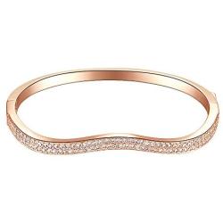 Lavencious Hinged Bangle Bracelet Paved with Two Rows of Cubic Zirconia 7 Inches for Women