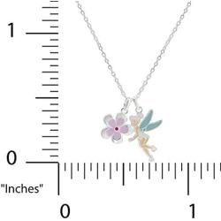 Disney Tinkerbell Jewelry for Women, Silver-Plated and Enamel Necklace, 18” Chain