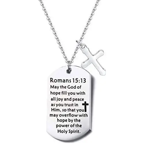 FUSTMW Christian Keychain Gifts Religious Gifts Bible Verse Jewelry May The God of Hope Fill You with All Joy and Peace Romans 15:13 Scripture Key Chains