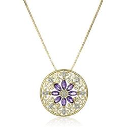 18k Yellow Gold Plated Sterling Silver Gemstone and Diamond Accent Filigree Mandala Pendant Necklace, 18''