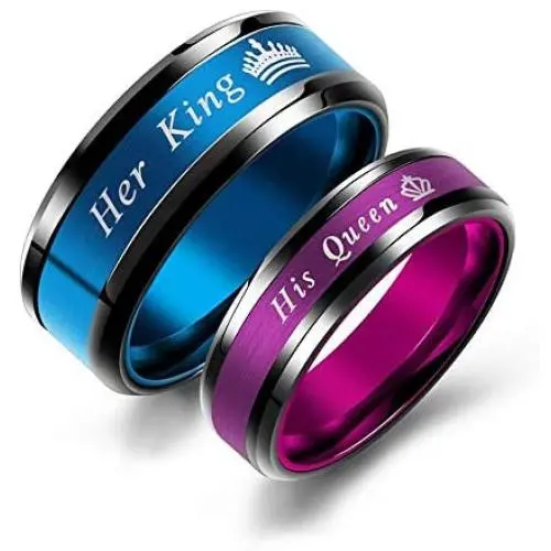 2pcs Matching Set Couple Rings Stainless Steel Promise Rings with His Queen and Her King Wedding Engagement Band 2pcs Matching Set Couple Rings Stainless Steel Promise Rings with His Queen and Her King Wedding Engagement Band