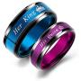 2pcs Matching Set Couple Rings Stainless Steel Promise Rings with His Queen and Her King Wedding Engagement Band