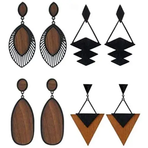 4Pairs Wood Dangle Earrings Ethnic Big Oval Geometric Wood Drop Earrings Bohemia Vintage Retro Wooden Statement Earrings for Women Girl Party Jewelry 4Pairs Wood Dangle Earrings Ethnic Big Oval Geometric Wood Drop Earrings Bohemia Vintage Retro Wooden Statement Earrings for Women Girl Party Jewelry