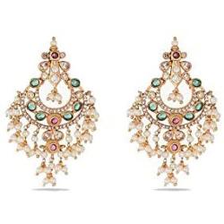 Tarinika Ehimay Gold-Plated Indian Cubic Zirconia Dangle Earrings - White Red Green