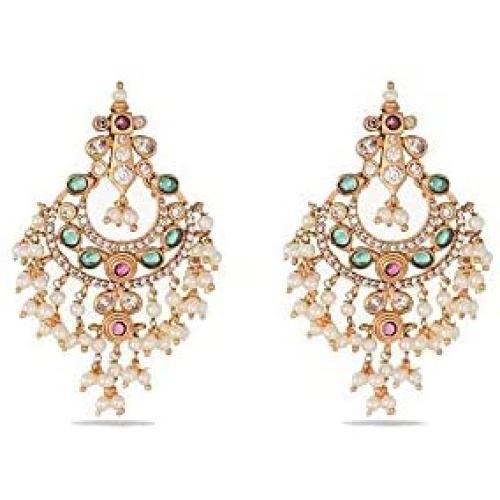 Tarinika Ehimay Gold-Plated Indian Cubic Zirconia Dangle Earrings - White Red Green