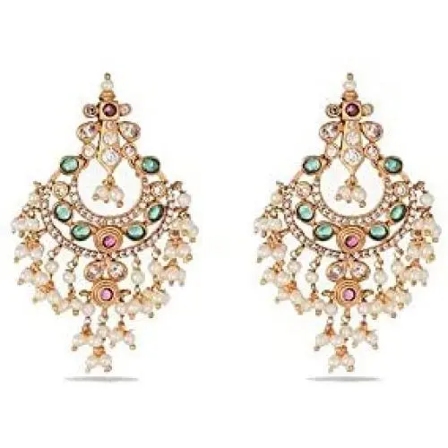 Tarinika Ehimay Gold-Plated Indian Cubic Zirconia Dangle Earrings - White Red Green