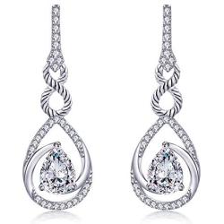 VAN RORSI&MO Dangle earrings - 14k White Gold Plated Sterling Silver Drop Earrings 5A Cubic Zirconia Infinity Teardrop Stud Earrings Jewelry Gift Hypoallergenic Earrings for Women