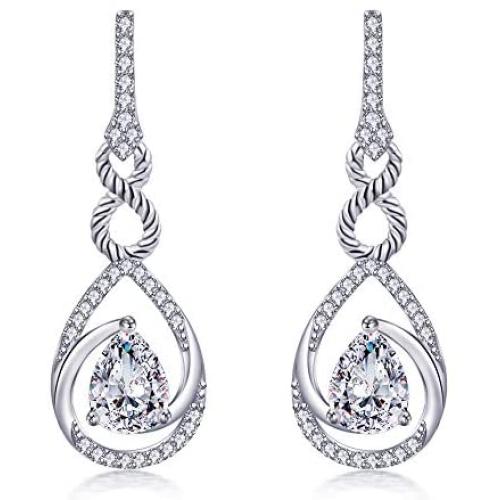 VAN RORSI&MO Dangle earrings - 14k White Gold Plated Sterling Silver Drop Earrings 5A Cubic Zirconia Infinity Teardrop Stud Earrings Jewelry Gift Hypoallergenic Earrings for Women