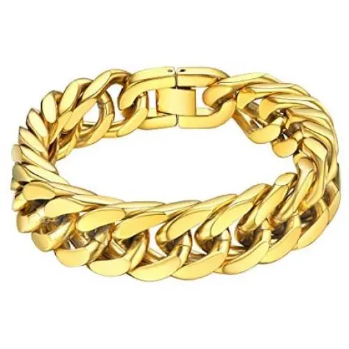 ChainsHouse Stainless Steel Franco Link Bracelet, 8mm/12mm/17mm Width, 7.5''/8.3''/9'', 18K Gold Plated Chain Wrist Bracelets for Men Women, Send Gift Box ChainsHouse Stainless Steel Franco Link Bracelet, 8mm/12mm/17mm Width, 7.5''/8.3''/9'', 18K Gold Plated Chain Wrist Bracelets for Men Women, Send Gift Box