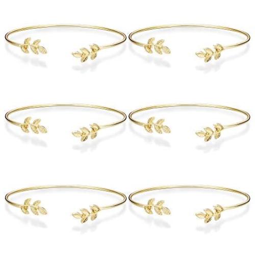 Finrezio 6 PCS Leaf Bangle Bracelets for Women Girls Simple Cuffs Sister Bridesmaid Bracelets for Bridal Wedding Jewelry Stretch, 3 Colors
