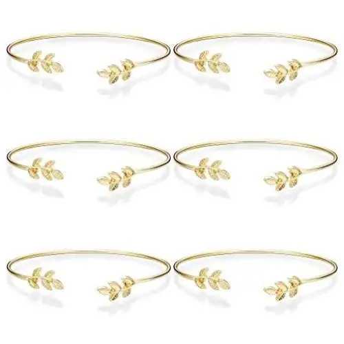 Finrezio 6 PCS Leaf Bangle Bracelets for Women Girls Simple Cuffs Sister Bridesmaid Bracelets for Bridal Wedding Jewelry Stretch, 3 Colors