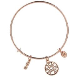 Inspirational Stackable XO Heart Filigree Charm Bangle Bracelet, 14K Rose Gold,Adjustable Expandable