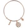 Inspirational Stackable XO Heart Filigree Charm Bangle Bracelet, 14K Rose Gold,Adjustable Expandable
