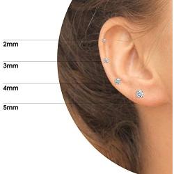 3 Pair Set Sterling Silver Cubic Zirconia Round Stud Earrings Set, 3mm 4mm 5mm