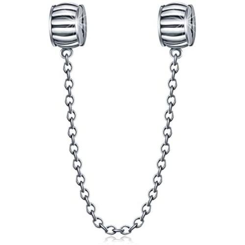 Safety Chain Clip Clasp Charm for Pandora Bracelet Antique 925 Sterling Silver Lock Stopper Beads