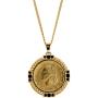 American Coin Treasures Italian 20 Lira Coin Pendant Necklace - Italian 20 Lire Goldtone Pendant with Faceted Round Jet Glass Stones| Italian Medallion Pendant