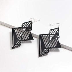 DAMLENG Fashion Lightweight Unique 1980s Retro Style Chandelier Dangle Drop Hollow Earrings Black Geometry Acrylic Earrings for Women Girls