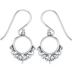 Boma Jewelry Sterling Silver Balinese Style Filigree Circle Dangle Earrings