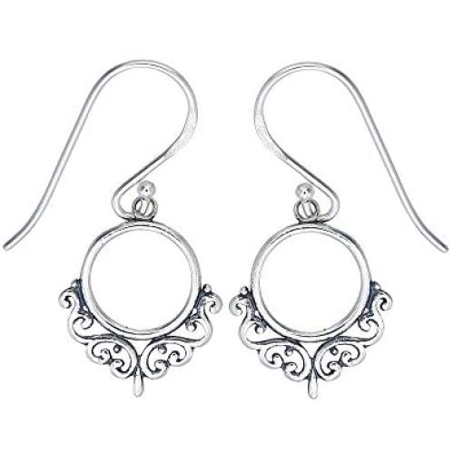 Boma Jewelry Sterling Silver Balinese Style Filigree Circle Dangle Earrings