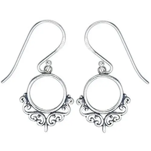 Boma Jewelry Sterling Silver Balinese Style Filigree Circle Dangle Earrings Boma Jewelry Sterling Silver Balinese Style Filigree Circle Dangle Earrings
