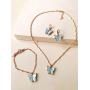4 Pcs/Set Coforful Butterfly Jewelry Set Cute Acrylic Butterfly Pendant Necklace Bracelet Earrings Adjustable Chain Bohemian Necklace for Women Boho Jewelry Valentines Day Gifts