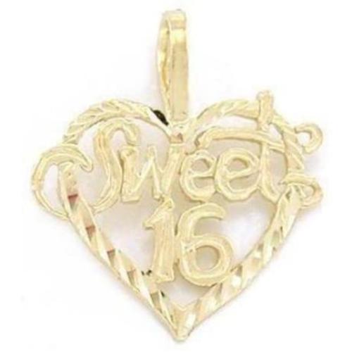 14K Gold Sweet 16 Heart Charm Diamond-Cut Jewelry 16mm