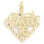 14K Gold Sweet 16 Heart Charm Diamond-Cut Jewelry 16mm