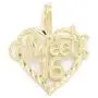14K Gold Sweet 16 Heart Charm Diamond-Cut Jewelry 16mm
