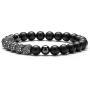 SEVENSTONE 2PCS Black Matte Onyx Prayer Beads Bracelet for Men Women Elastic Natural Stone