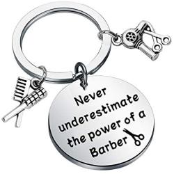 FUSTMW Barber Keychain Hair Stylist Gift Hairdresser Gift Barber Jewelry Hairdresser Gifts Beautician Graduation Gifts Never Underestimate The Power of Barber