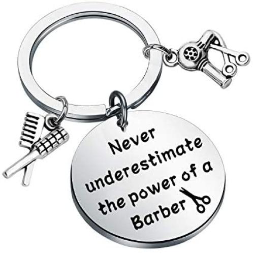 FUSTMW Barber Keychain Hair Stylist Gift Hairdresser Gift Barber Jewelry Hairdresser Gifts Beautician Graduation Gifts Never Underestimate The Power of Barber