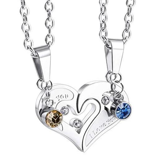 INBLUE Heart Matching Puzzle Necklaces for Couples Men Women Boyfriend Girlfriend Lover Birthstone Pendant Stainless Steel CZ Relationship Gifts Anniversary Valentines Day Jewelry INBLUE Heart Matching Puzzle Necklaces for Couples Men Women Boyfriend Girlfriend Lover Birthstone Pendant Stainless Steel CZ Relationship Gifts Anniversary Valentines Day Jewelry