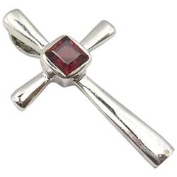SilverStarJewel 925 Solid Silver Jewelry Square Cut Garnet Necklace Pendant 3 cm