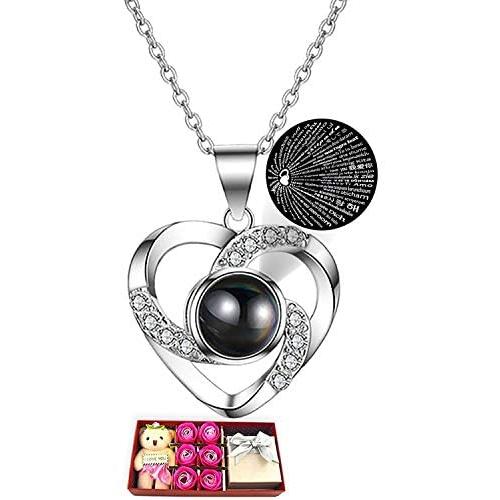 MayNest I Love You Necklace 100 Languages 925 Sterling Silver Chain Romantic Best Gifts For Girlfriend Women Mom Her Birthday Valentines Day Personalized Projection Jewelry