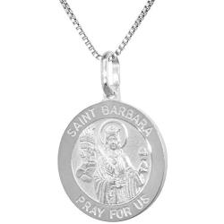 Sterling Silver St Barbara Medal Necklace 3/4 inch Round Italy 0.8mm Chain