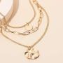 Gold Layered Pendant Long Necklace - 14K Gold Plated Handmade 3 Layer Choker Necklace Chain Pendant Costume Jewelry for Women Girl