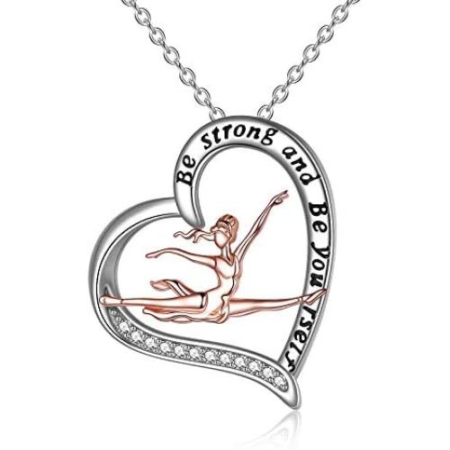 Gymnastics/Ballerina Gifts for Girls Sterling Silver Gymnastics/Ballerina Heart-Shaped Pendant Necklace for Women Gymnastics/Ballerina Gifts for Girls Sterling Silver Gymnastics/Ballerina Heart-Shaped Pendant Necklace for Women