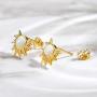 AllenCOCO White Opal Adorned Sunburst Stud Earrings 925 Solid Sterling Silver Post 14k Gold Plated Jewelry for Women