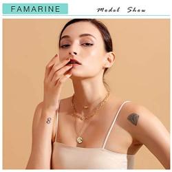 FAMARINE Gold Layered Pendant Long Necklace, 3 Layer Choker Necklace Chain Pendant Costume Jewelry for Women