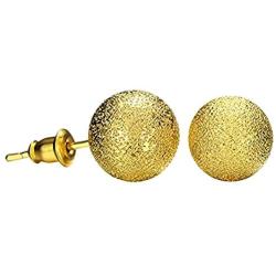 Yves Renaud 6mm Sparkling Gold Plated Frosted Round Ball Stud Earrings - Hypoallergenic Fashion Jewelry for Men, Women, Girls, Teens