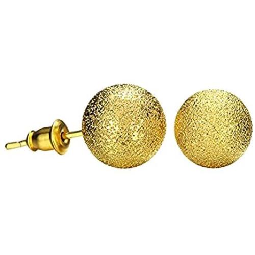 Yves Renaud 6mm Sparkling Gold Plated Frosted Round Ball Stud Earrings - Hypoallergenic Fashion Jewelry for Men, Women, Girls, Teens