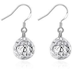 Hollow Ball Round Cage Heart Love Filigree Fish Hook Dangle Drop Earrings for Women Girls Sensitive Ear Fashion Elegant Sterling Silver Plated Lightweight Dangling Hypoallergenic Jewelry Gifts