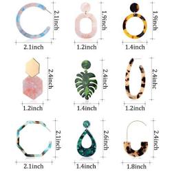 Hanpabum 9 Pairs Acrylic Statement Earrings for Women Leaf Dangle Drop Earrings Resin Bohemian Trendy Earrings Fashion Jewelry Set Girls