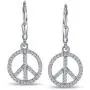 World Peace Sign Symbol Cubic Zirconia Pave CZ Leverback Drop Dangle Earrings For Women For Teen 925 Sterling Silver