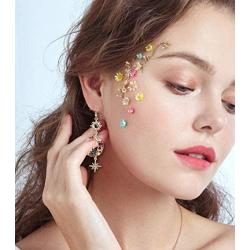 LOYALLOOK 4 Pairs Bohemia Moon and Star Earth Hollow Asymmetric Earrings for Women Crystal Long Drop Dangle Earring Jewelry