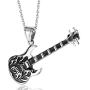 León Jewelry Hell Flame Fire Burning Guitar Chain Necklace Stainless Steel Rock Music Lover Guitarist Cool Costume