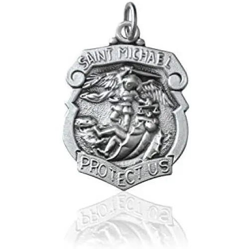 Saint Michael the Archangel Protect Us Shield Medal Pendant in 925 Sterling Silver Saint Michael the Archangel Protect Us Shield Medal Pendant in 925 Sterling Silver