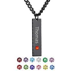 GOLDCHIC JEWELRY Mothers Day Personalized Birthstone Vertical Bar Necklace, Engraved Family Names Necklace with Birthstone for Men/Women, Pendant for Husband/Father/Son/Grandma/Mom,Gift Box Included