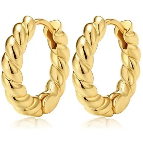 Hoop Earrings For Women 14K Gold Croissant Earrings Twisted Round Hoop Earrings Chunky Hoop Earrings 925 Sterling Silver Earrings Hoop Earrings For Women 14K Gold Croissant Earrings Twisted Round Hoop Earrings Chunky Hoop Earrings 925 Sterling Silver Earrings