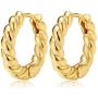 Hoop Earrings For Women 14K Gold Croissant Earrings Twisted Round Hoop Earrings Chunky Hoop Earrings 925 Sterling Silver Earrings